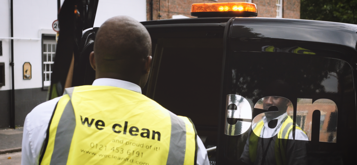An emergency cleaning service worker disposing of body fluid.